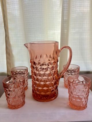 Cubist Pitcher And Four 9 Oz Tumblers Jeannette Glass Gorgeous And Rare