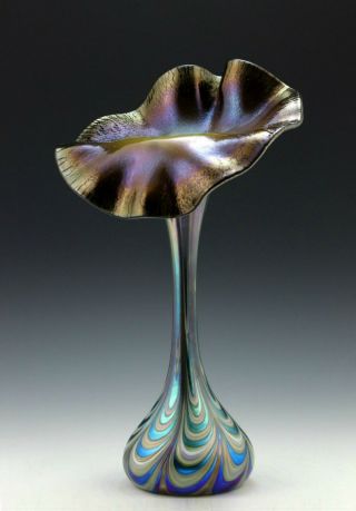 Glamorous Bohemian Art Nouveau Jugendstil Iridescent Glass 14  Tall Vase 3