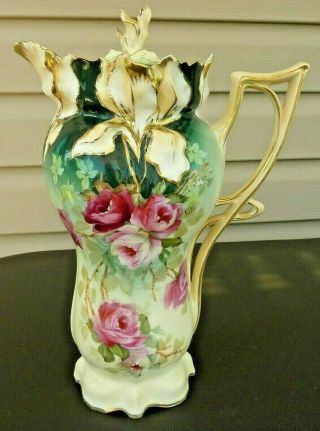 Rs Prussia Iris Mold Chocolate Pot.  Handpainted And Signed By The Artist