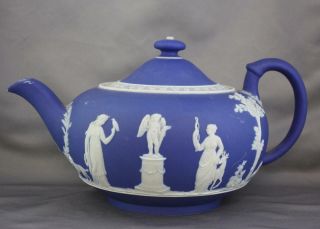 Antique Wedgwood Only Cobalt Dip Jasperware Teapot 19th Century Classical Relief