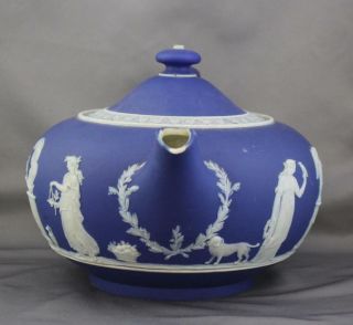 Antique Wedgwood Only Cobalt Dip Jasperware Teapot 19th Century Classical Relief 4