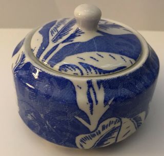Tepco Banana Leaf Sugar Bowl With Lid In Blue - Rare Color