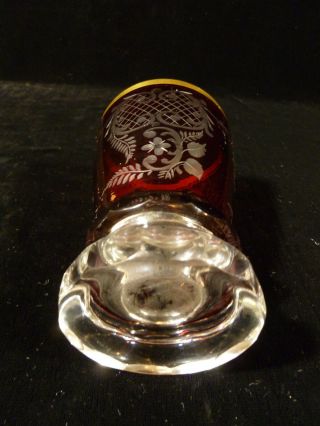 BOHEMIAN ETCHED CRANBERRY & GILT GLASS CRYSTAL TUMBLER GOBLET – CIRCA 1930 8