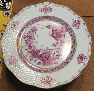 Set Of 11 Herend Hungary Raspberry Indian Basket Pattern 8” Salad Plates