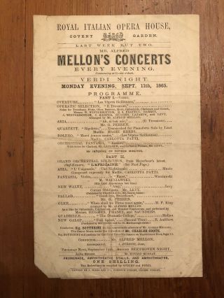 Concert Program Covent Garden Wieniawski Violinist Bottesini Conductor 1865