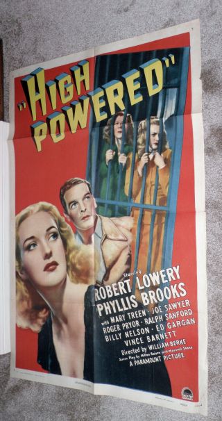 High Powered 1945 One Sheet Movie Poster Phyllis Brooks/robert Lowery