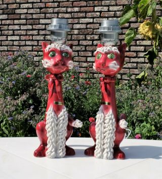 Rare Pair Vintage Mid Century Spaghetti Cat Lamps Made In Italy