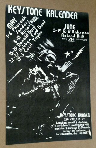 Rahsaan Roland Kirk 1973 Keystone Korner Sf Jazz Concert Poster