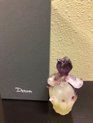 Daum Crystal Perfume Bottle Iris Purple,  Green 02756 Art Glass Made In France