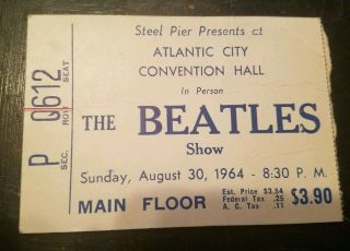 Beatles Rare Concert Ticket Atlantic City Convention Hall Aug.  30th 1964 Real