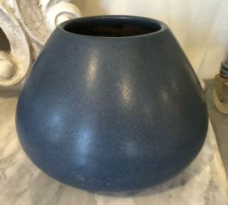 Vintage Signed Marblehead Studio Art Pottery Matte Blue Bowl Vase 5.  5” X 8”