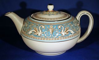 Vintage Wedgwood China Teapot - Florentine Turquoise Pattern