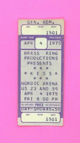 Kiss 4/4/1975 Dressed To Kill Tour Gene Simmons Personally Owned Ticket