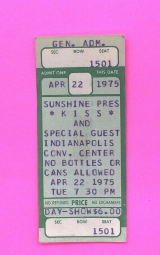 Kiss 4/22/1975 Dressed To Kill Tour Gene Simmons Personally Owned Ticket
