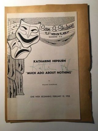 Katharine Hepburn Rare Autograph Playbill 1958 As You Like It 4 Oscars