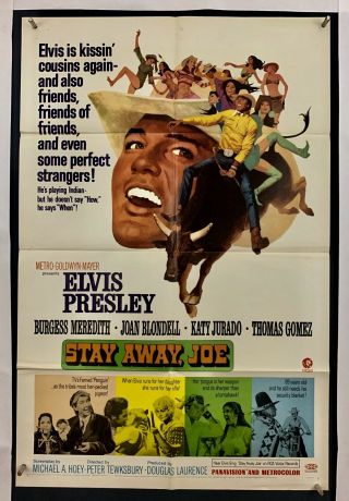 Stay Away Joe Movie Poster (fine -) One Sheet 1968 Folded Elvis Presley 4321