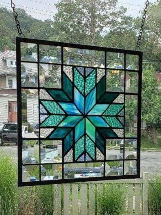 Virginia Star Quilt Block Stained Glass Window Panel (signed And Dated)