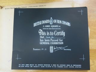 British Bbfc Film Certification Card Tickle Me 1965 Elvis Presley