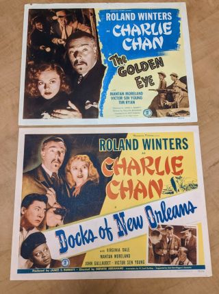 Orig Charlie Chan 1948 The Golden Eye And Docks Of Orleans Title Lobby Cards