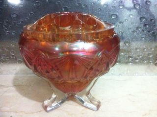 Rare Antique Rich Marigold Carnival Glass Floral Centerpiece Vase W Flower Frog