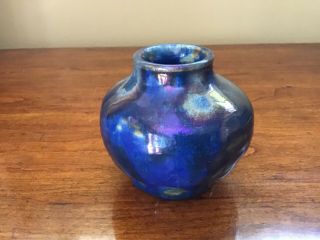 Small Early Pewabic Pottery Mission Vase Iridescent Blue Glaze