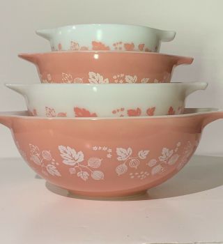 Vintage Pyrex Pink Gooseberry Cinderella Bowl 441 442 443 444 Complete Set