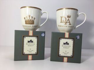 Two Collectible Downton Abbey Mugs World Market Crown Monogram Boxed