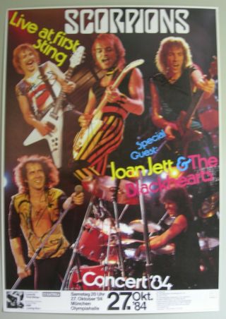 Scorpions Concert Tour Poster 1984 Love At First Sting Autographed By 4 Members