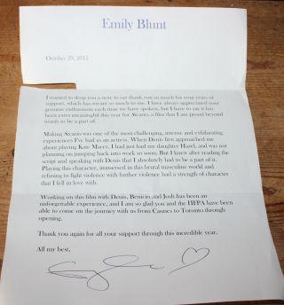 Emily Blunt Hand Signed Letter Card Thank You Autograph 2