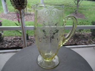 Rare Cambridge Glass Apple Blossom Gold Krystol Yellow Footed Pitcher Htf