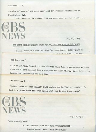 Sally Quinn Hughes Rudd Cbs News Rare 1973 Cbs Tv Press Material
