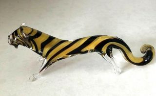 Mid - Century Murano Hand - Blown Glass Tiger By Barbini