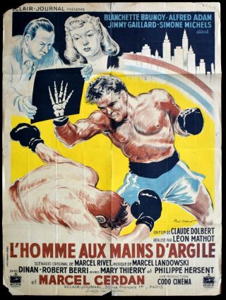 1949 Marcel Cerdan Edith Piaf French Boxing Movie Poster 24x32