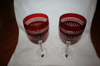 Waterford Crystal Clarendon Ruby Red Hock Wine Glass Vintage Set Of 2 Pair