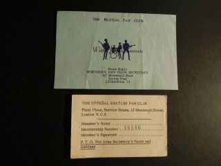 Beatles Rare Early Fan Club Membership Card And 