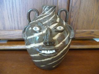Great Walter Fleming Folk Art Pottery Swirl Gallon Face Jug - Catawba Valley