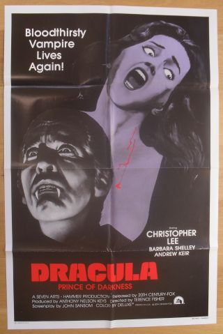 Dracula Hammer Horror Christopher Lee Us Movie Poster R70s One Sheet