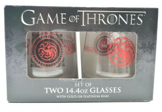 Game Of Thrones House Targaryen 2 Stemless Wine Glasses 14.  4 Oz Dragon Platnium