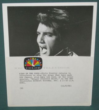 Elvis Presley 9 X 7 B/w Nbc Singer Special Publicity Photo 1968 Rare