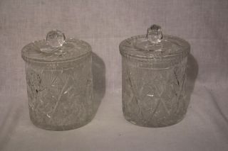 Vintage American Brilliant Cut Glass Cookie Jars / Biscuit Barrels W/lid