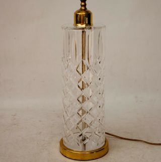 Vintage Large Waterford Cut Crystal Cylander Table Lamp Brass Base 3