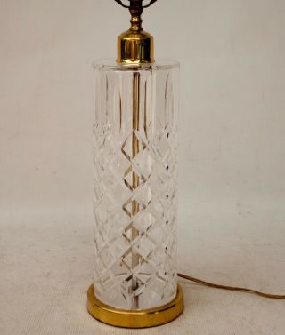 Vintage Large Waterford Cut Crystal Cylander Table Lamp Brass Base 4