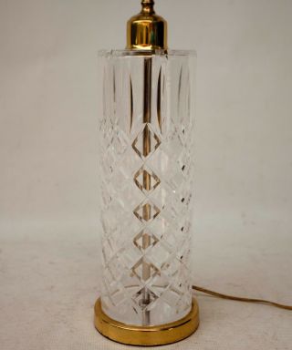 Vintage Large Waterford Cut Crystal Cylander Table Lamp Brass Base 8
