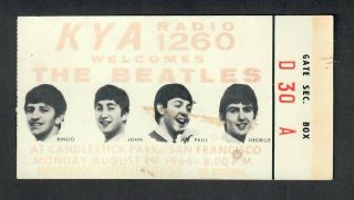 Beatles 1966 Candlestick Park Concert Ticket Stub Yellow Horseshoe Seating