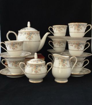 Set Of Noritake Gallery 7246 Teapot,  8 Tea Cups & Saucers,  Sugar & Creamer