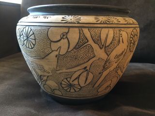 Weller Burntwood Large Arts & Crafts Pottery Vase Birds Design 10