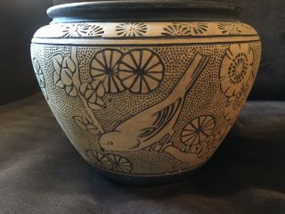 Weller Burntwood Large Arts & Crafts Pottery Vase Birds Design 11