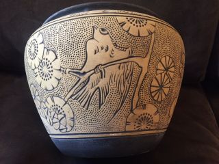Weller Burntwood Large Arts & Crafts Pottery Vase Birds Design 2