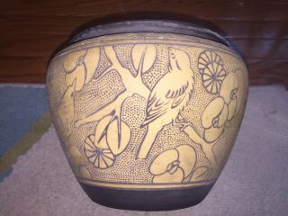 Weller Burntwood Large Arts & Crafts Pottery Vase Birds Design 6