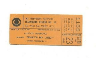 1961 Audience Participation Ticket Cbs Television What 